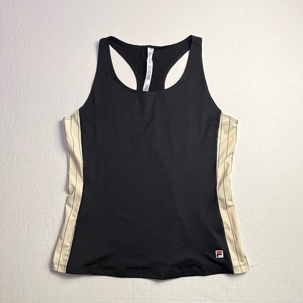 Fila Womens Racerback Tank Top Black Beige Contrast Side Panel Large-2572